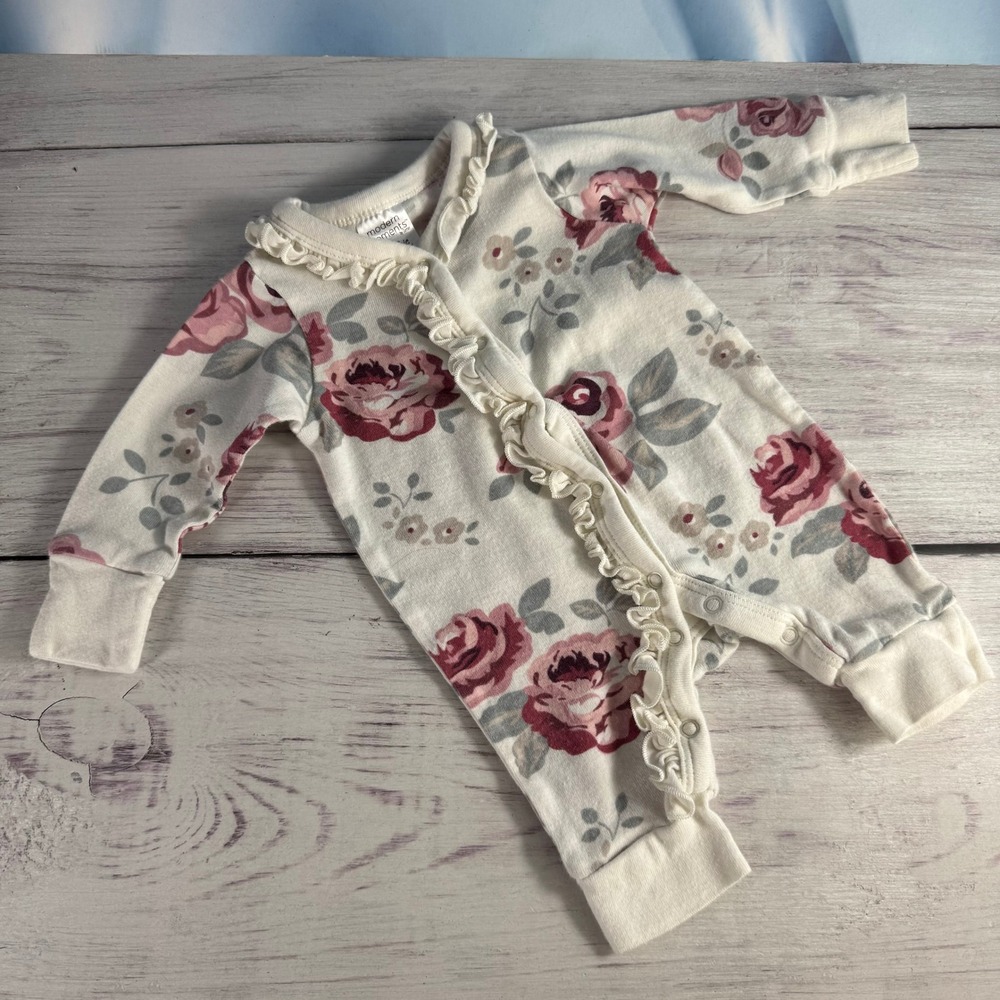 Modern Moments Gerber Floral Romper Kid Newborn Cream Pink Ruffle Organic Cotton